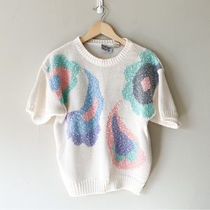 VINTAGE, pastel short sleeve layering knit shirt in M!